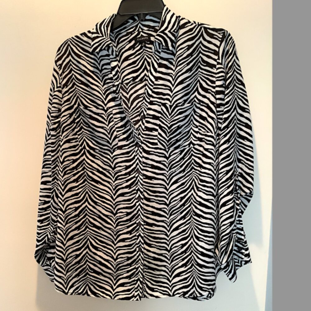 Talbots - Classic  Zebra/Animal print long-sleeved Shirt, Size 10